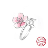Adjustable Zircon Sakura Ring 925 Silver Women Jewelry Gift