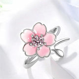 Adjustable Zircon Sakura Ring 925 Silver Women Jewelry Gift