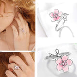 Adjustable Zircon Sakura Ring 925 Silver Women Jewelry Gift