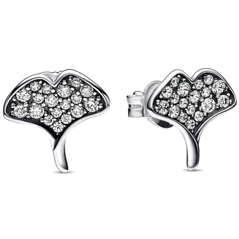 925 Silver Gingko Leaf Zirconia Stud Earring