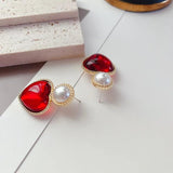Heart-Shaped Pearl Earrings 925 Silver Needle Banquet Jewelry