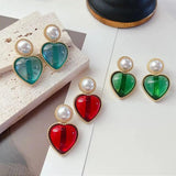 Heart-Shaped Pearl Earrings 925 Silver Needle Banquet Jewelry