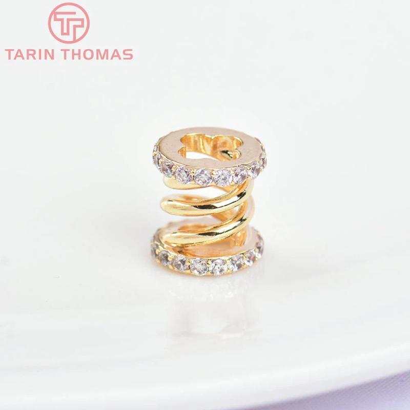 2PCS 9x9.2MM 24K Brass Zircon Spacer Beads High Jewelry Accessories