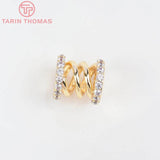 2PCS 9x9.2MM 24K Brass Zircon Spacer Beads High Jewelry Accessories