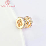 2PCS 9x9.2MM 24K Brass Zircon Spacer Beads High Jewelry Accessories