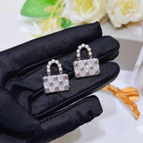 Foydjew Rhinestone Pearl Handbag Earrings for Women Party