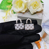 Foydjew Rhinestone Pearl Handbag Earrings for Women Party