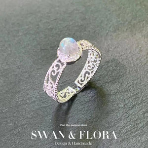 Natural Moonstone Heart Ring - Adjustable Female Jewelry Gift