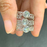 Natural Moonstone Heart Ring - Adjustable Female Jewelry Gift