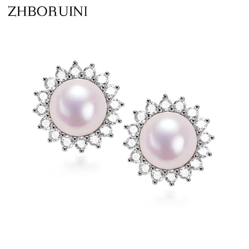 Freshwater Pearl Sterling Silver Stud Earrings Wedding Jewelry