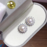 Freshwater Pearl Sterling Silver Stud Earrings Wedding Jewelry