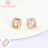 4PCS 6.5x7MM 24K Zircon Square Spacer Beads High Jewelry