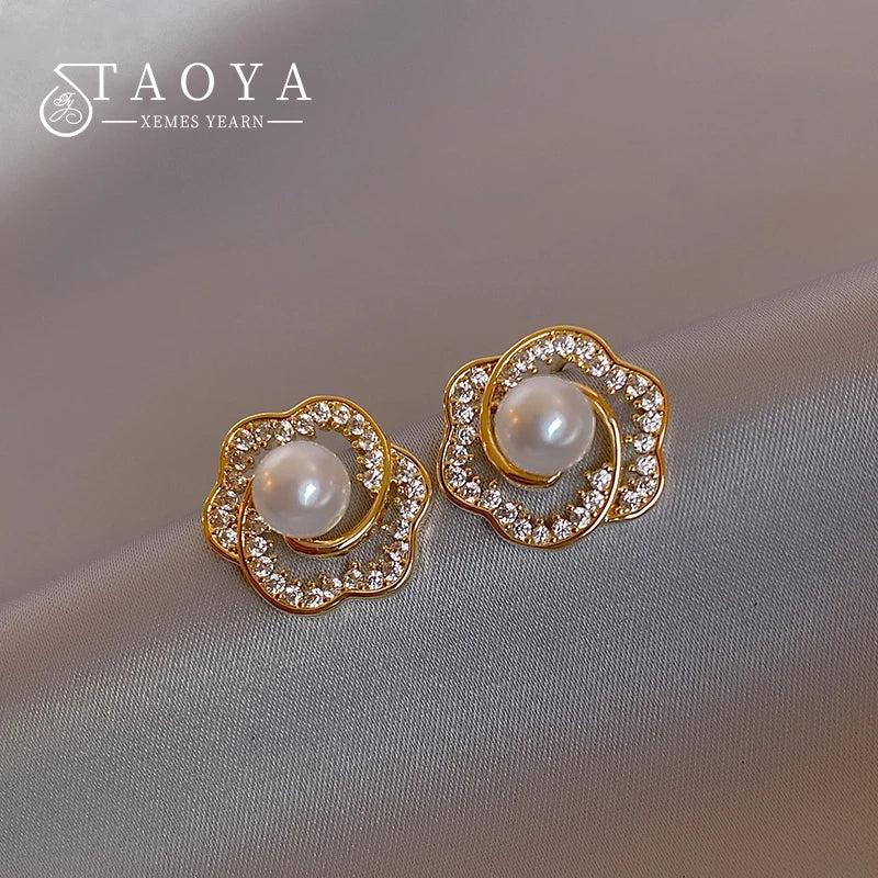 Pearl Flower Earrings for Women's Party