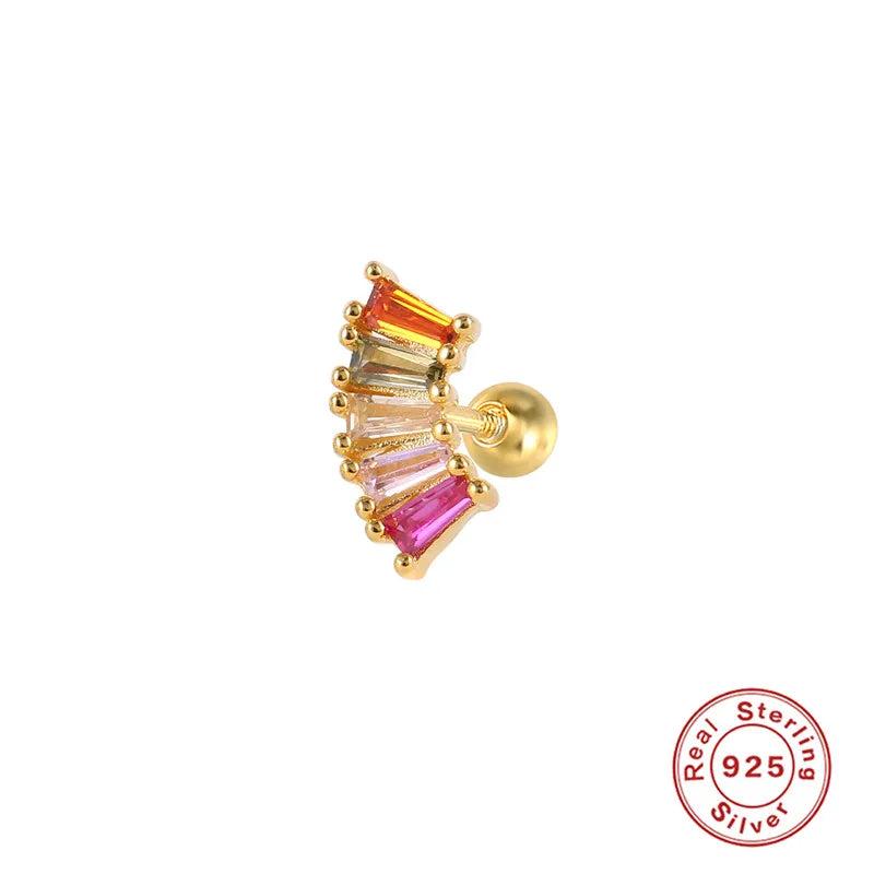 Colorful Zircon Pearl Earrings, 925 Sterling Silver Studs