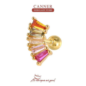 Colorful Zircon Pearl Earrings, 925 Sterling Silver Studs
