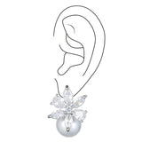 Dangle Drop Pearl CZ Flower Earrings for Women Jewelry
