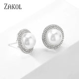 Round Pearl Stud Earrings Women Bridal Wedding Jewelry
