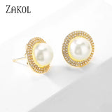 Round Pearl Stud Earrings Women Bridal Wedding Jewelry