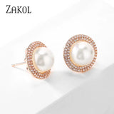 Round Pearl Stud Earrings Women Bridal Wedding Jewelry