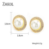 Round Pearl Stud Earrings Women Bridal Wedding Jewelry