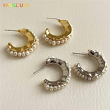 Silver Freshwater Pearl Earrings C Shape Hip-hop Punk