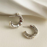 Silver Freshwater Pearl Earrings C Shape Hip-hop Punk