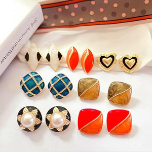 French Retro Colorful Dripping Pearl Flowers Enamel Stud Earrings