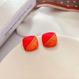 French Retro Colorful Dripping Pearl Flowers Enamel Stud Earrings