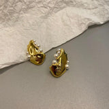 Irregular Earrings for Women Metal Portrait Pearl Small