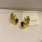 Irregular Earrings for Women Metal Portrait Pearl Small