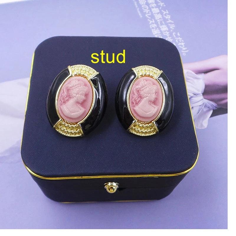 Enamel Multicolor Oval Earrings Human Head Abstracted Styles Pop Brincos