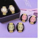 Enamel Multicolor Oval Earrings Human Head Abstracted Styles Pop Brincos