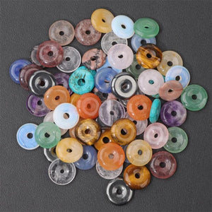 5pcs Amethyst Pendant 15mm Big Hole Flat Round Crystal Donut Pendants
