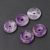 5pcs Amethyst Pendant 15mm Big Hole Flat Round Crystal Donut Pendants