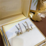 Korea Jewelry Zircon Letter U Double Pearl Earrings