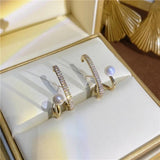 Korea Jewelry Zircon Letter U Double Pearl Earrings