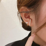 Korea Jewelry Zircon Letter U Double Pearl Earrings