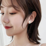 Round Pearl Stud Earrings CZ Leaf Earring Wedding