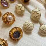 Vintage Pearl Geometric Crystal Earring Stud