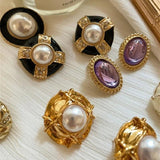Vintage Pearl Geometric Crystal Earring Stud