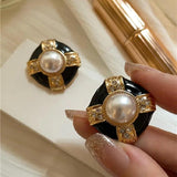 Vintage Pearl Geometric Crystal Earring Stud