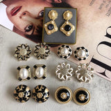 Vintage Pearl Geometric Crystal Earring Stud