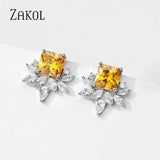 Yellow Cubic Zirconia Stud Earrings for Wedding Party
