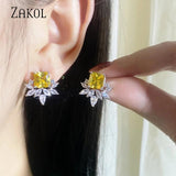 Yellow Cubic Zirconia Stud Earrings for Wedding Party