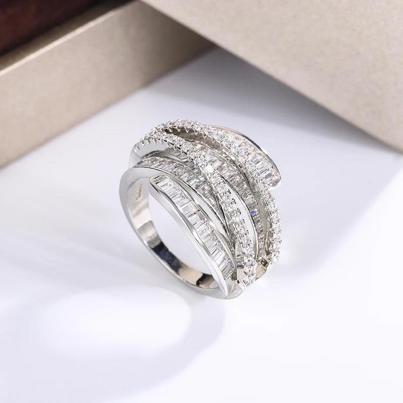 Interwoven Zircon Ring 925 Silver Wedding Engagement Jewelry