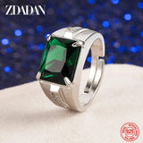 925 Silver Emerald Finger Rings Men Women Wedding Jewelry