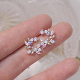 Korea Jewelry 14K Plated Leaf Zircon Earrings
