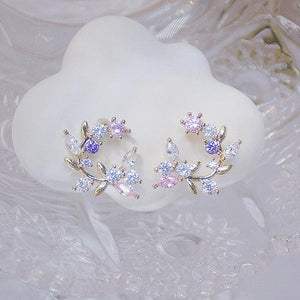 Korea Jewelry 14K Plated Leaf Zircon Earrings
