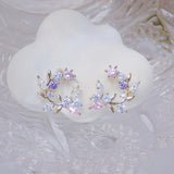 Korea Jewelry 14K Plated Leaf Zircon Earrings