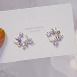 Korea Jewelry 14K Plated Leaf Zircon Earrings